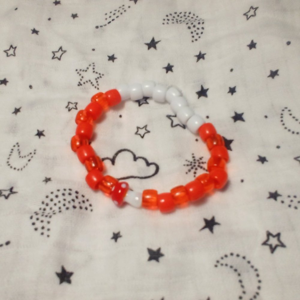 Handmade pony bead mushroom bracelet.